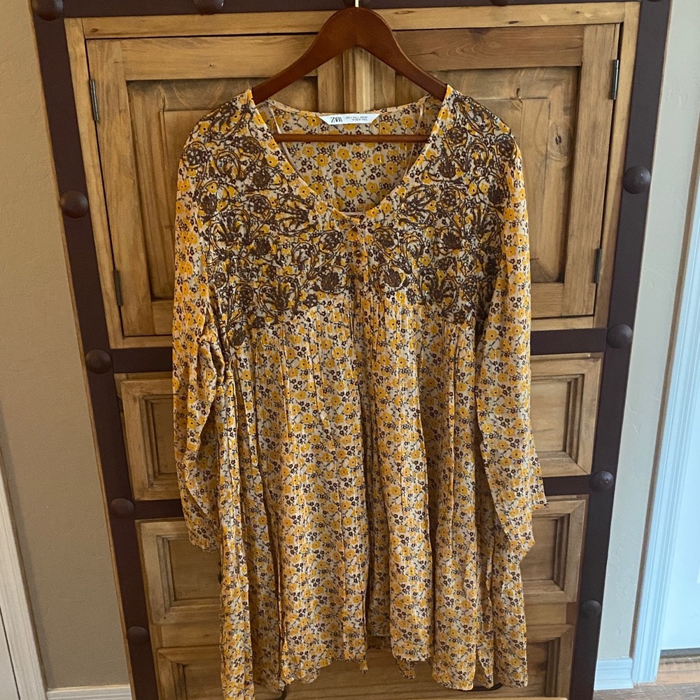 Zara Yellow Floral Long Sleeve Maxi Dress
